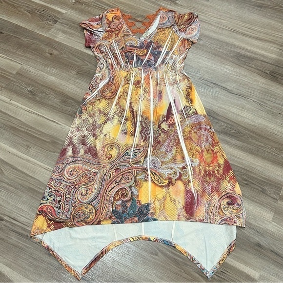 One World Orange Paisley Snake Skin Print Dress Women size Medium - Picture 2 of 14